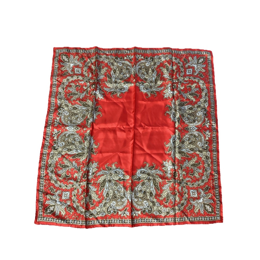 Vintage Glentex 30" Square Silk Scarf Red Paisley Italy Handrolled